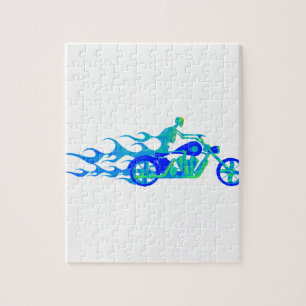 Puzzle Esqueleto en una motocicleta