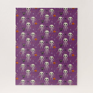 Puzzle Esqueletos Bonitos Patrón de Halloween Púrpura