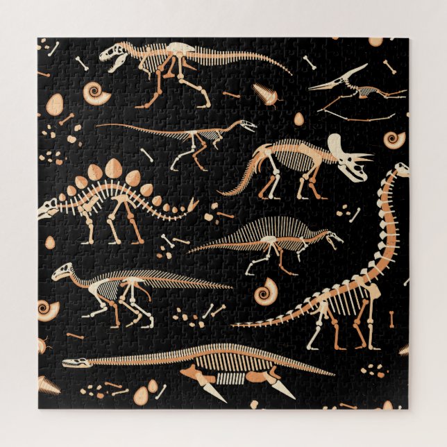 Puzzle Esqueletos de dinosaurios, fósiles, patrón vintage (Vertical)