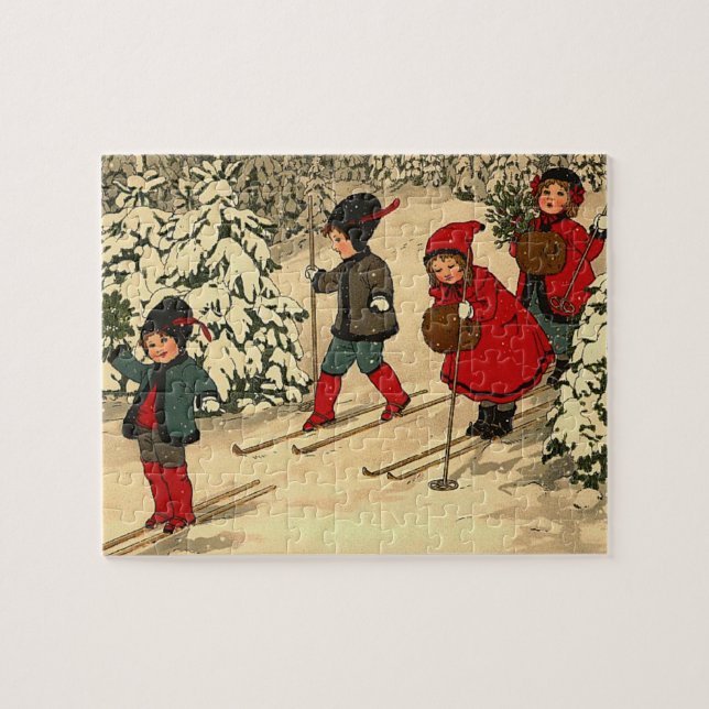 Puzzle Esquiar infantil, una escena de invierno vintage (Horizontal)