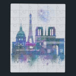Puzzle Esquina de París - Azul acuarela<br><div class="desc">Colores de agua del Skyline de París azules por Fab Funky. Presenta famosos monumentos de París en un estilo acuático.</div>