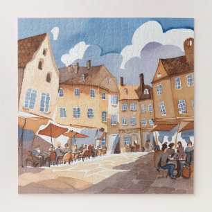 Puzzle Esquina de pueblo europeo   Pintura acuarela