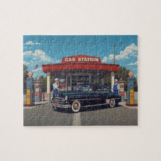 Puzzle Estación de Gasolina Vintage Clásico Coche Negro A
