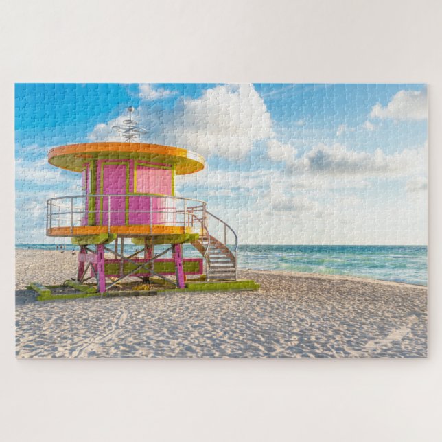 Puzzle Estación Pink Lifeguard Miami Beach Florida Estado (Horizontal)