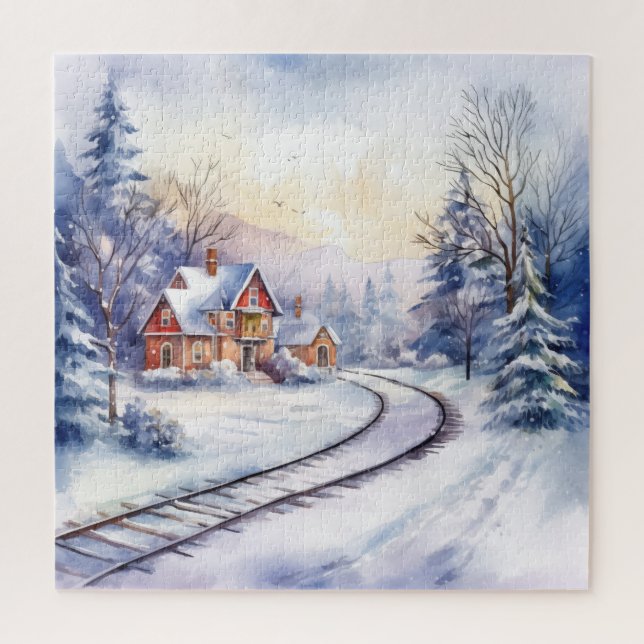Puzzle Estación y pistas de Navidades Snowy de invierno (Vertical)