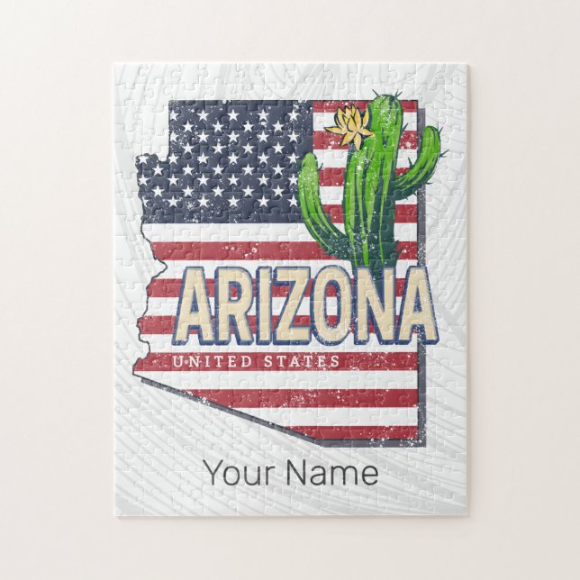Puzzle Estado de Arizona Estados Unidos Mapa de Retro Vin (Vertical)