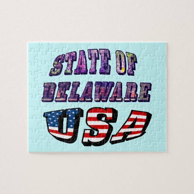 Puzzle Estado de Delaware Estados Unidos Photo & Flag Tex (Horizontal)