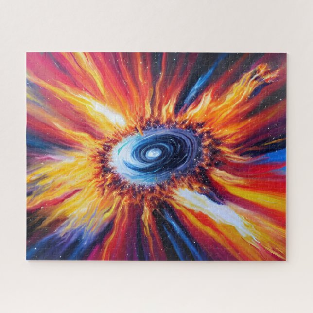 Puzzle Estallido de fuego azul rojo y naranja retro ahora (Horizontal)