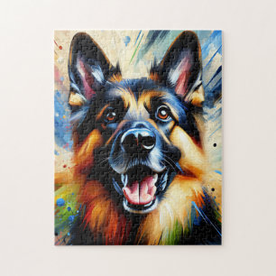 Puzzle Estampa acrílica de perro pastor alemán negro y fu