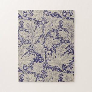 Puzzle Estampado de Alhelí de William Morris Azul Antiguo