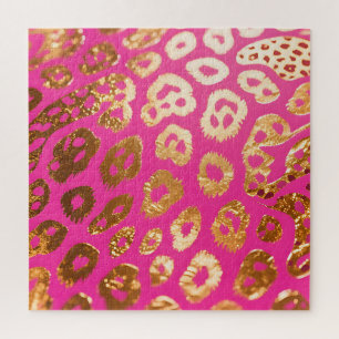 Puzzle Estampado de leopardo en dorado rosa intenso con g