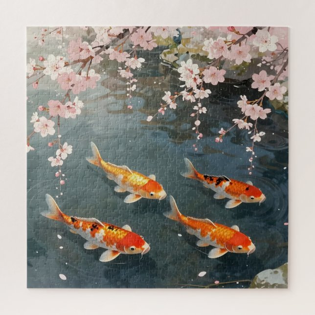 Puzzle Estanque de koi Flor de cerezo Serenidad (Vertical)