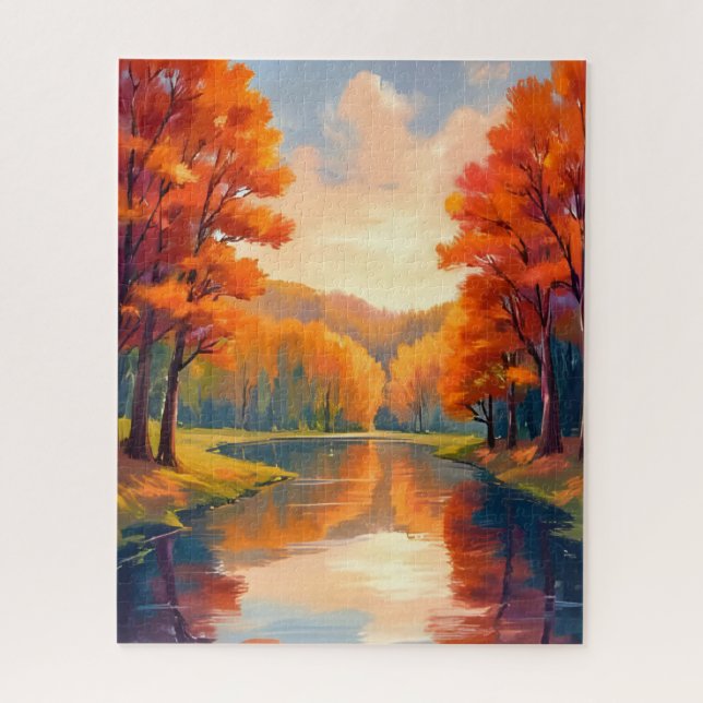 Puzzle Estanque de otoño | Aquarela de follaje otoñal de  (Vertical)