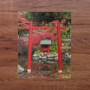 Puzzle Estanque del Jardín Japonés Puerta Torii Roja