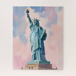 Puzzle Estatua de la Libertad Atardecer Pastel NYC Acuare