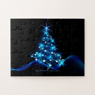 Puzzle estilizado árbol de Navidad SlipperyJoe azul brill
