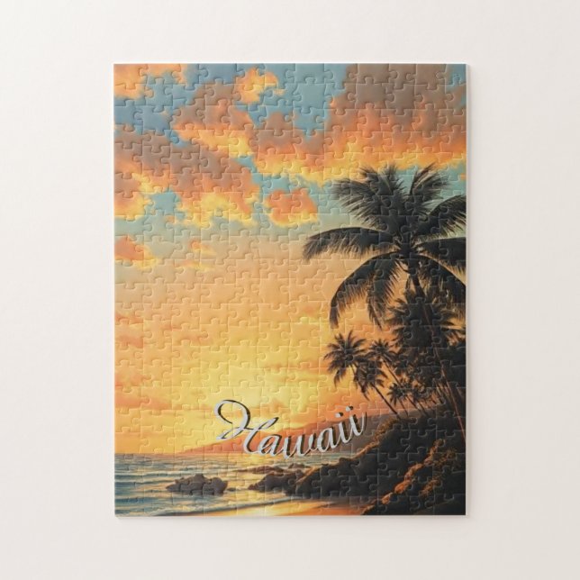Puzzle Estilo de época Hawai Costa de Viaje Sunset (Vertical)