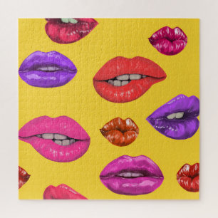 Puzzle Estilo de los años 80: patrón de labios coloridos.
