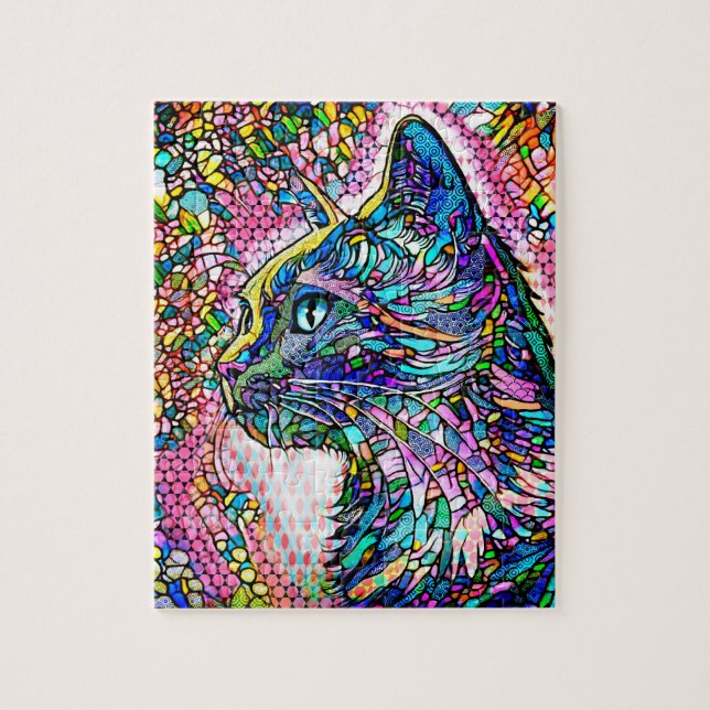 Puzzle Estilo de vidrio manchado multicolor Cat 706 (Vertical)