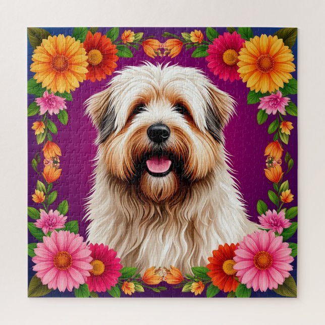 Puzzle 🌸 Estilo Hogareño Acogedor Floral Alegría Perrito (Vertical)