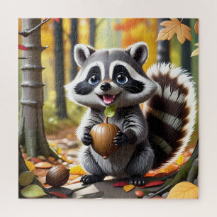 Puzzle Estilo kawaii lindo Raccoon ambiente otoño