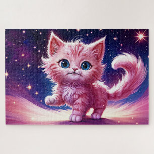 Puzzle Estilo moderno felino rosado de gato cósmico
