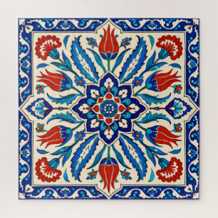 Puzzle Estilo Otomano Patrón Tulipán Azul Rojo