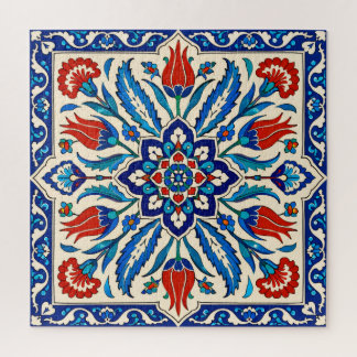 Puzzle Estilo Otomano Patrón Tulipán Azul Rojo