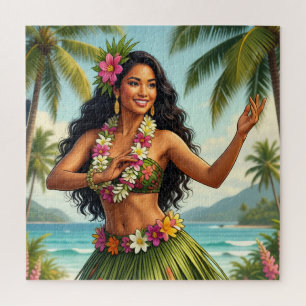 Puzzle Estilo vintage chica hula hawaiana viaje