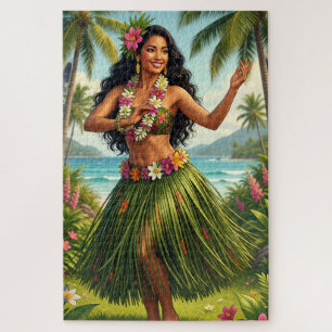 Puzzle Estilo Vintage Chica Hula Hawaiano Viaje