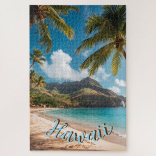 Puzzle Estilo vintage hawaiano palmeras mar azules cielo 