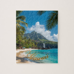 Puzzle Estilo vintage hawaiano palmeras marinas cielo azu