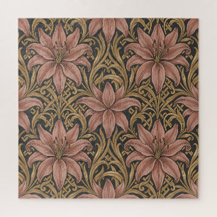 Puzzle Estilo William Morris Patrón floral de lirio rosa
