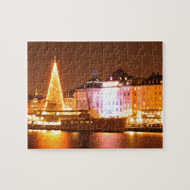 Puzzle Estocolmo, Suecia en el navidad en la noche (Horizontal)