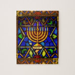 PUZZLE ESTRELLA DE DAVID Y MENORAH<br><div class="desc">FOTO de vidrio manchado</div>
