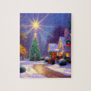 Puzzle Estrella navidad resplandece sobre un árbol de Nav