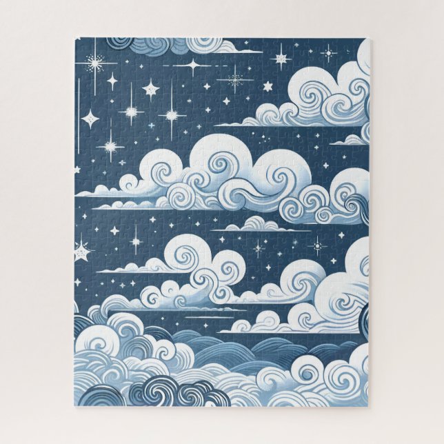 Puzzle Estrellas celestes azules y nubes brillantes (Vertical)