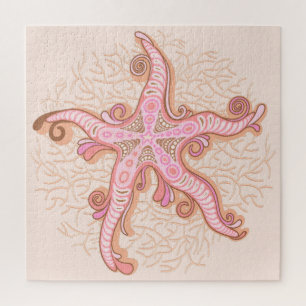 Puzzle Estrellas de mar y coral patrón pastel rosa