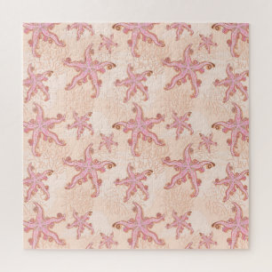 Puzzle Estrellas de mar y coral patrón pastel rosa