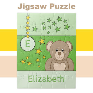 Puzzle Estrellas de oso de peluche con nombre verde