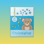 Puzzle Estrellas de oso de peluche de nombre azul<br><div class="desc">Rompecabezas para los niños.
Con un lindo oso de peluche marrón,  estrellas y nombre.
Azul y amarillo.
La idea de regalo para los niños.</div>