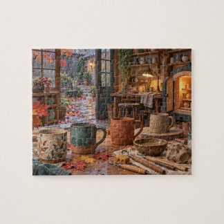 Puzzle Estudio de cerámica en el patio en un otoño lluvio
