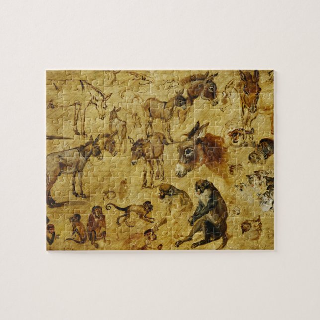 Puzzle Estudios de animales: burros, monos, gatos y perro (Horizontal)