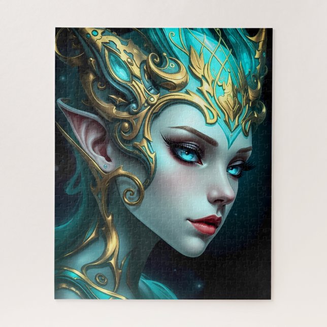 Puzzle Ethereal Teal Elf Goddess with Golden Tiara (Vertical)
