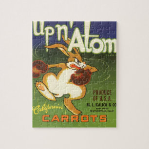 Puzzle Etiqueta vintage Art Boxing Rabbit, arriba en zanj