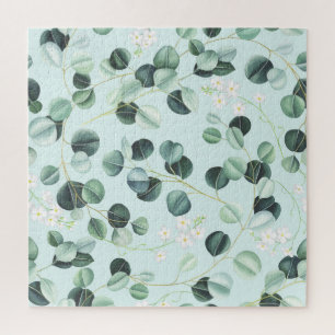 Puzzle Eucalyptus Bliss: Patrón de acuarela turquesa.