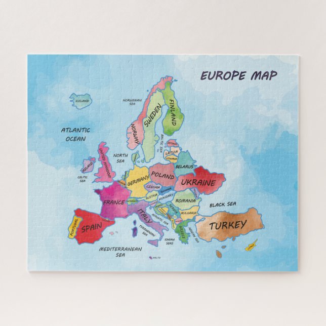 Puzzle Europa Mapa arte de color del agua (Horizontal)