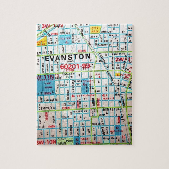 Puzzle EVANSTON, mapa del vintage de IL (Vertical)