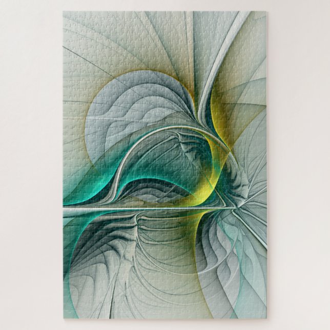 Puzzle Evolución fractal, arte abstracto de turquesa dora (Vertical)