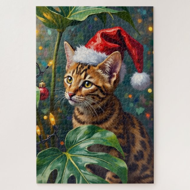 Puzzle Exotic Bengal Cat Jungle Christmas Playtime Art (Vertical)